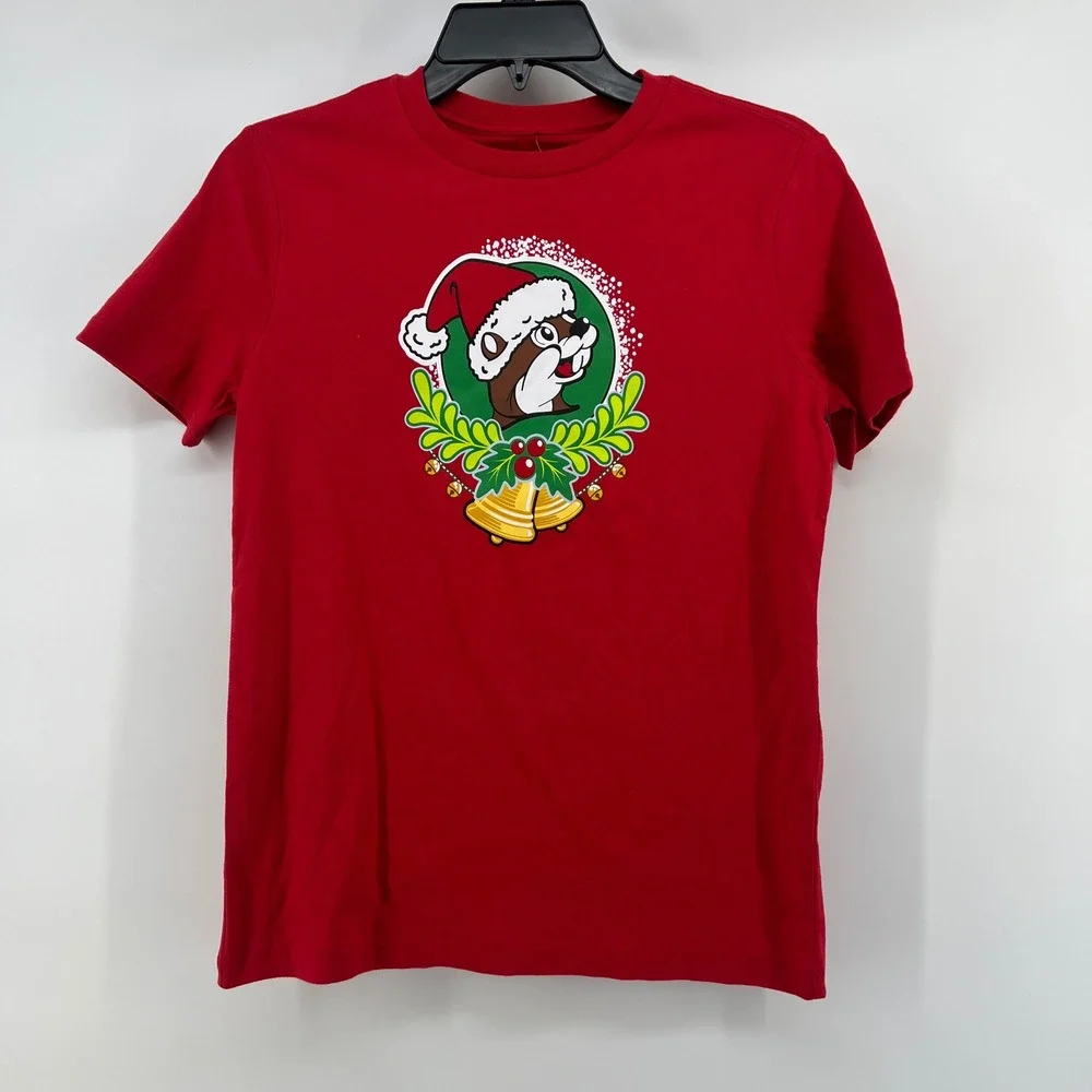 Buc-ee's Kids Christmas 2025 Jingle Red Graphic T-Shirt Santa Beaver YL‎ NEW